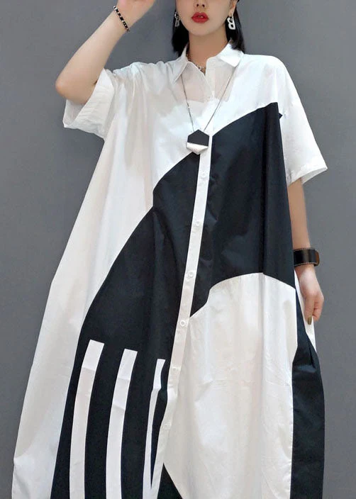 Chic White Peter Pan Collar Print Party long Dress Spring - Image 5
