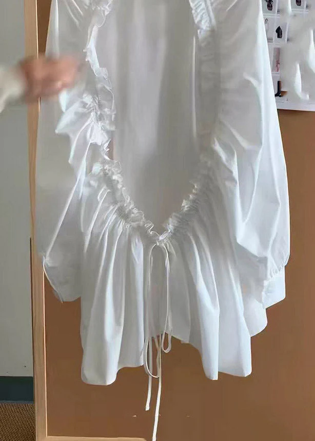 Chic White Peter Pan Collar Ruffled Patchwork Backless Shirt Spring - Image 4
