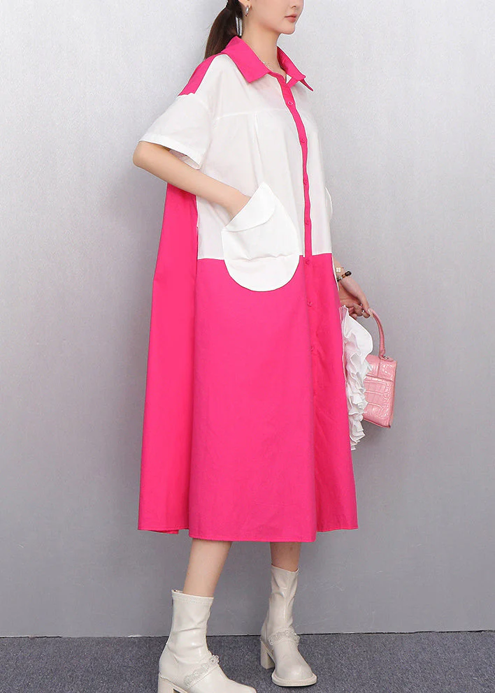 Chic White Pocket Cascading Ruffle Rose Shirt Dress Summer - Image 5