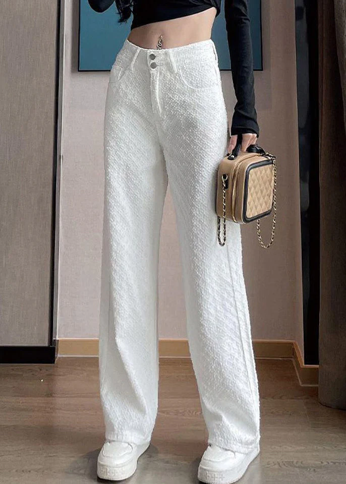Chic White Pockets High Waist Denim Pants Spring - Image 2