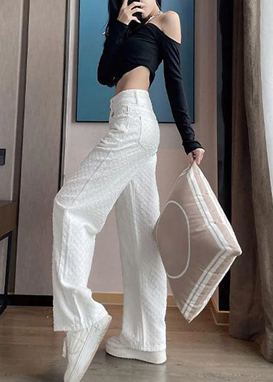 Chic White Pockets High Waist Denim Pants Spring - Image 3