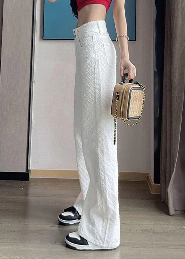 Chic White Pockets High Waist Denim Pants Spring - Image 4