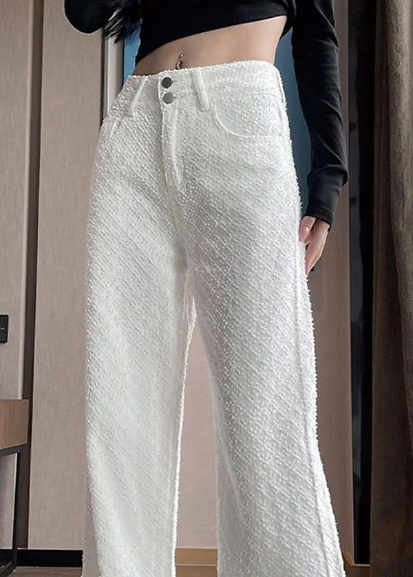 Chic White Pockets High Waist Denim Pants Spring - Image 5