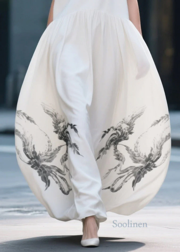 Chic White Print Exra Large Hem Chiffon Beach Dress Summer - Image 4