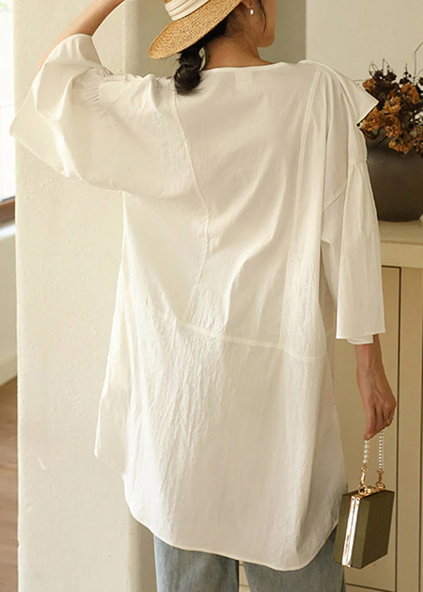Chic White Ruffled Asymmetrical Cotton Mid Dresses Fall - Image 5