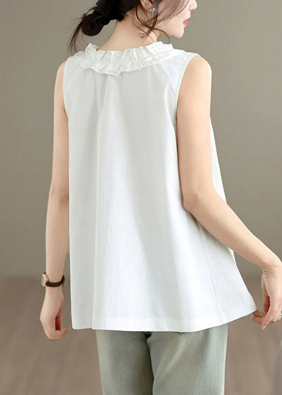 Chic White Ruffled Patchwork Solid Vest Sleeveless - Image 4