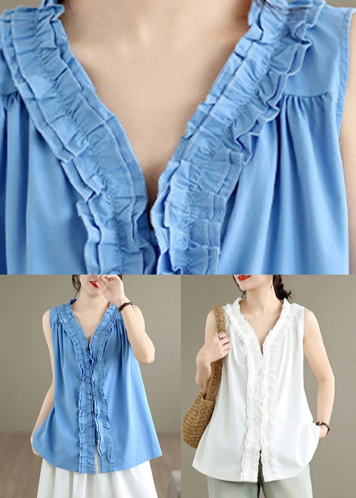 Chic White Ruffled Patchwork Solid Vest Sleeveless - Image 5