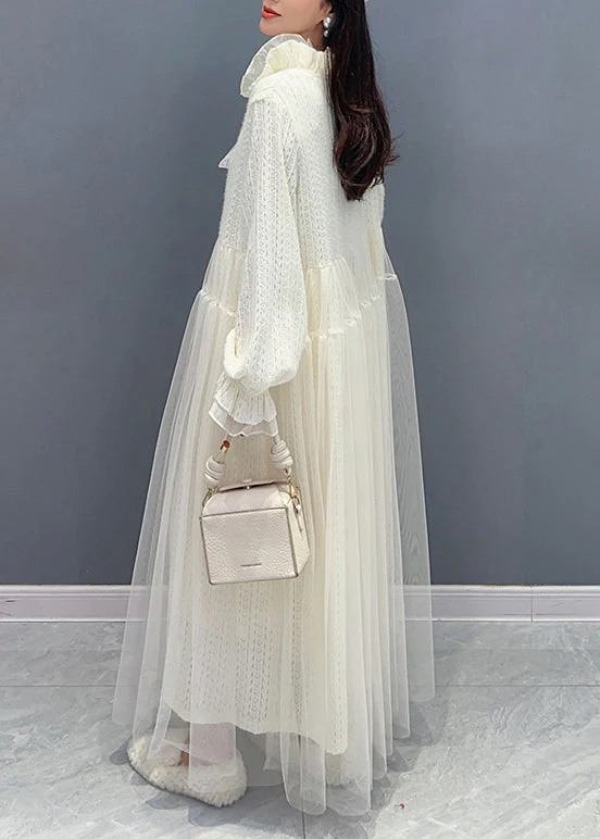 Chic White Ruffled Tulle Lace Dresses Long Sleeve - Image 4