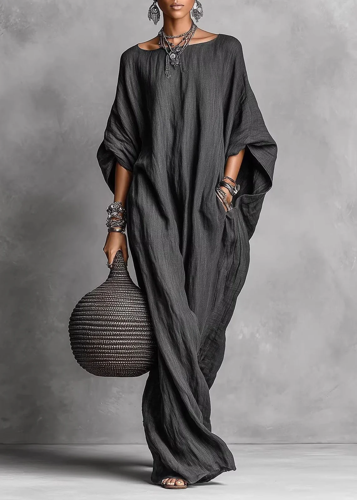 Chic White Slash Neck Pockets Cotton Long Dress Summer - Image 2