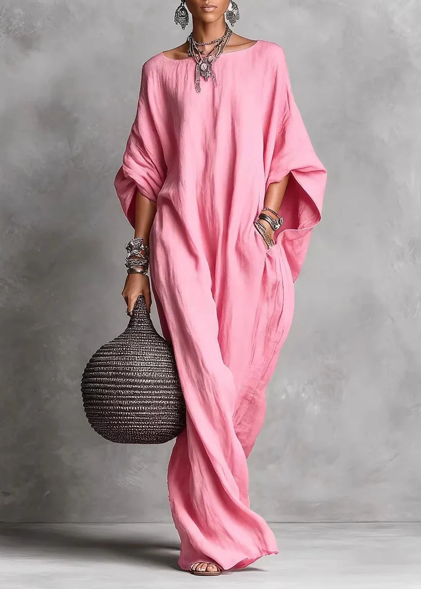 Chic White Slash Neck Pockets Cotton Long Dress Summer - Image 5