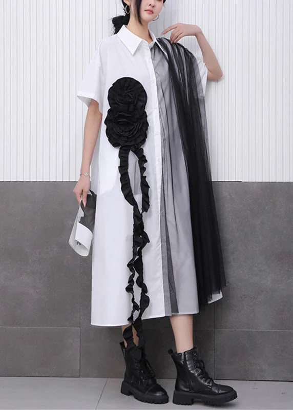 Chic White Tulle Patchwork Maxi Dress Short Sleeve - Image 2