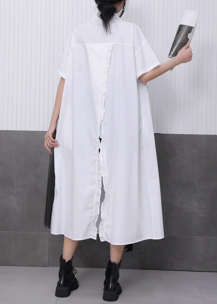 Chic White Tulle Patchwork Maxi Dress Short Sleeve - Image 4