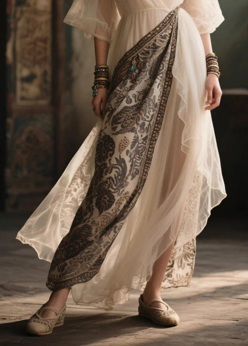 Chic White V Neck Patchwork Chiffon Holiday Dress Summer - Image 4