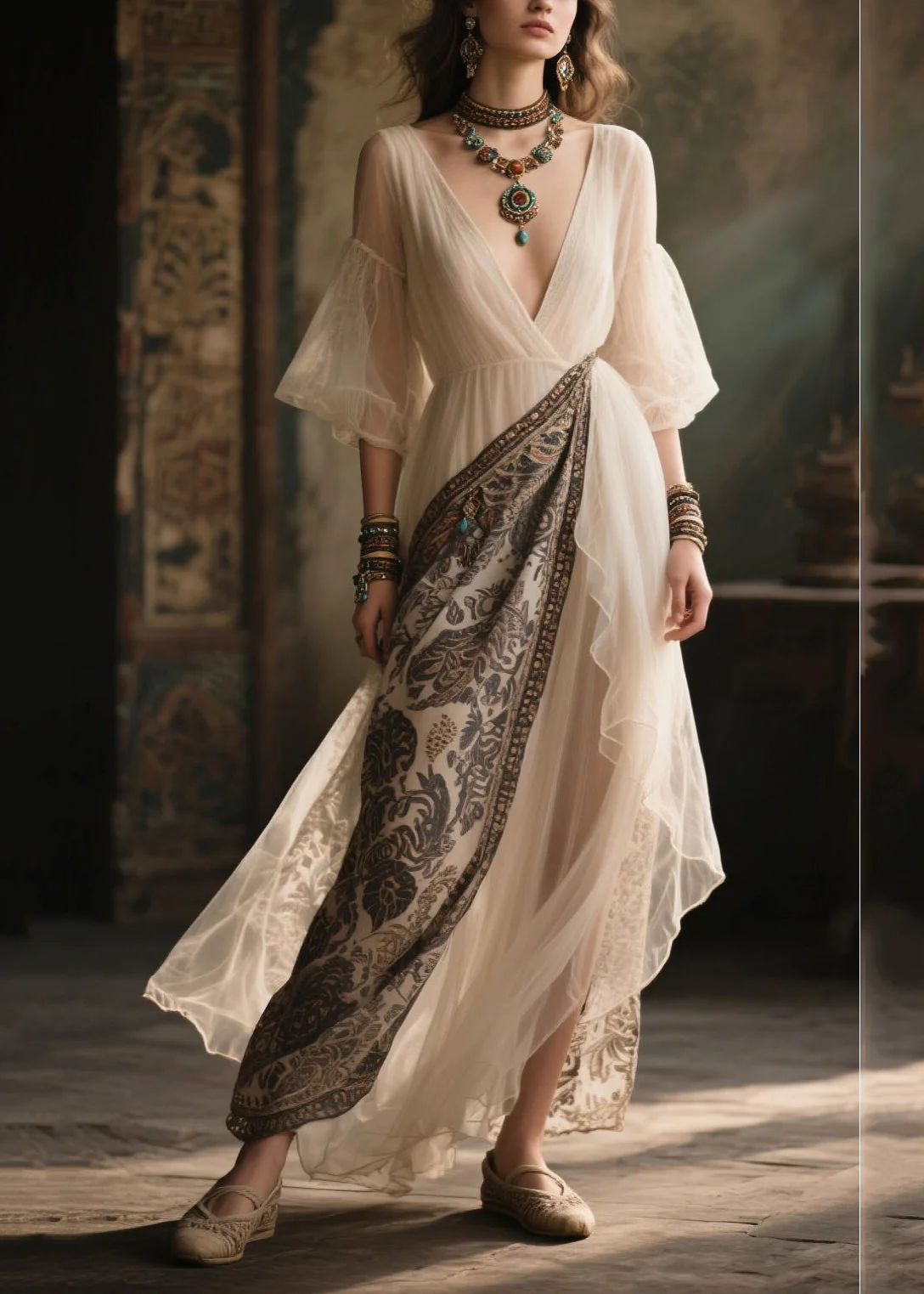 Chic White V Neck Patchwork Chiffon Holiday Dress Summer - Image 5