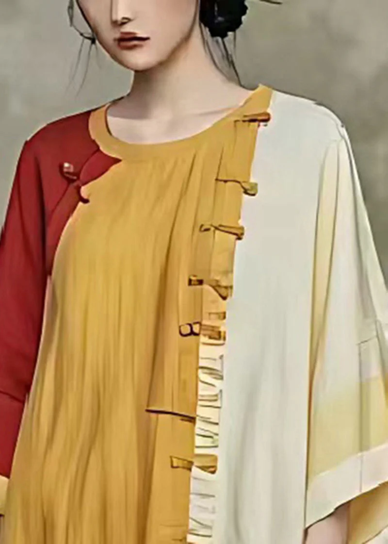 Chic Yellow Oversized Patchwork Linen Shirt Dress Summer - Image 3