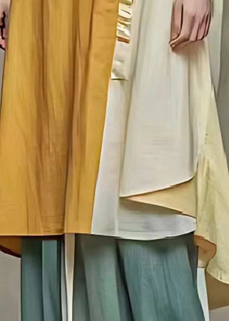Chic Yellow Oversized Patchwork Linen Shirt Dress Summer - Image 5