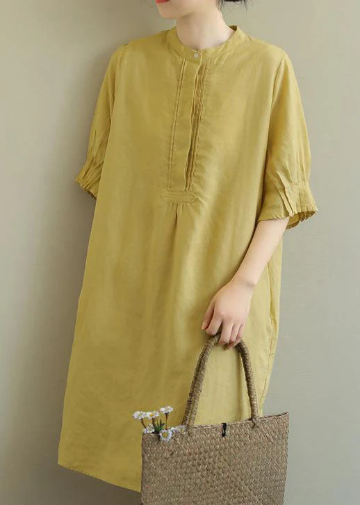 Chic Yellow side open Cotton Mid Dress Half Sleeve - Image 2