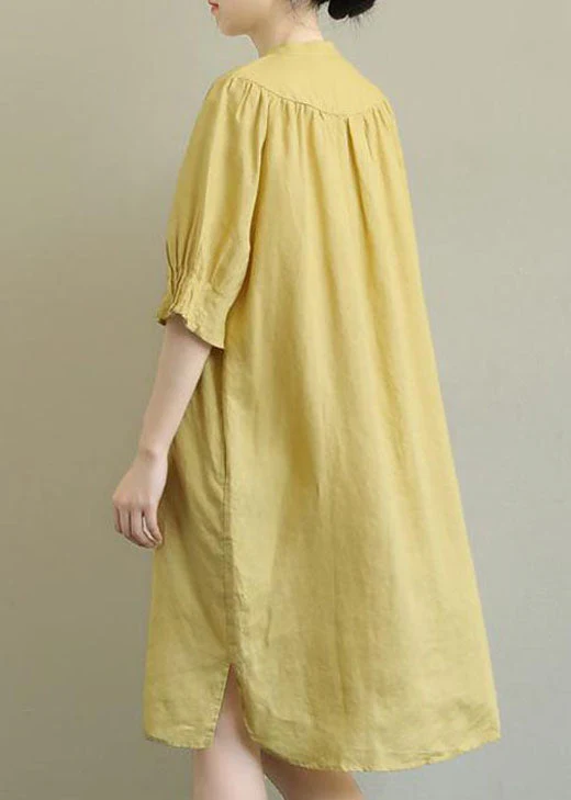 Chic Yellow side open Cotton Mid Dress Half Sleeve - Image 4