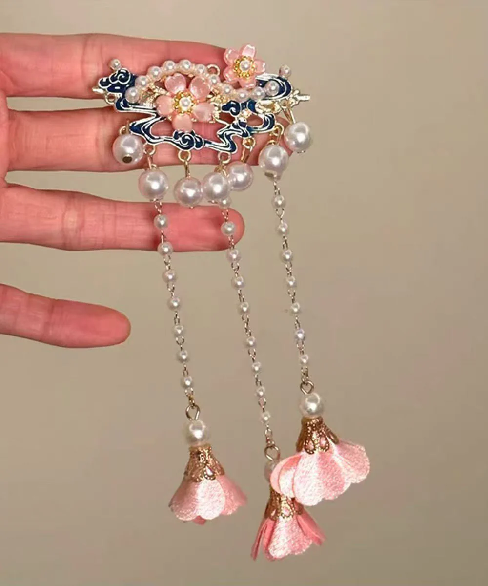 Chinese Style Alloy Pearl Floral Tassel Single Hairpin - Image 4