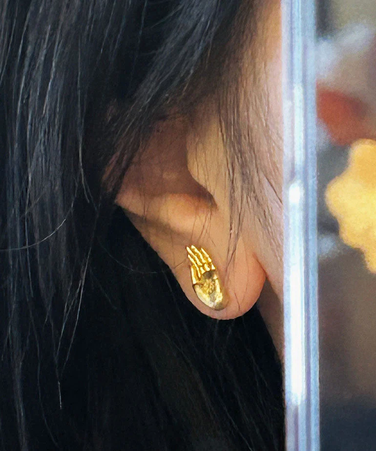 Chinese Style Ancient Method Silver Gold-Plated Fearless Buddha's Seal Stud Earrings - Image 3