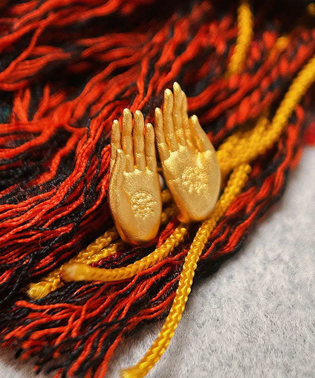 Chinese Style Ancient Method Silver Gold-Plated Fearless Buddha's Seal Stud Earrings - Image 5