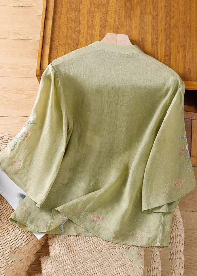 Chinese Style Apricot Embroidered Floral Button Shirt Spring - Image 5