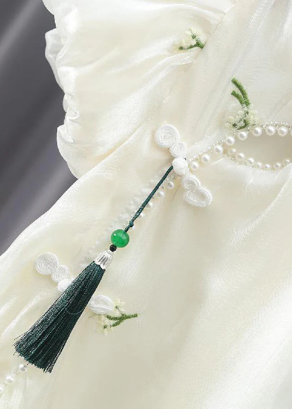 Chinese Style Apricot Embroideried Nail Bead Girls Chiffon Long Dress Summer - Image 4