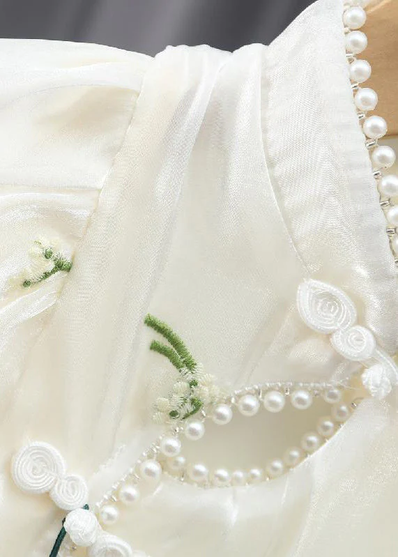 Chinese Style Apricot Embroideried Nail Bead Girls Chiffon Long Dress Summer - Image 5