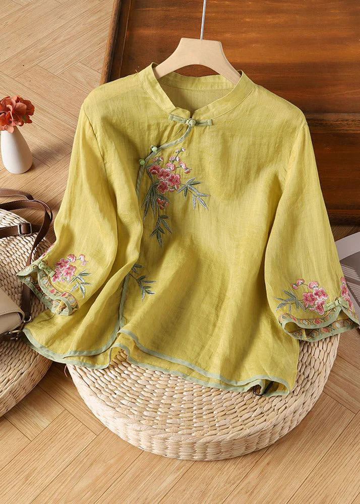 Chinese Style Apricot Stand Collar Embroidered Tops Spring - Image 4