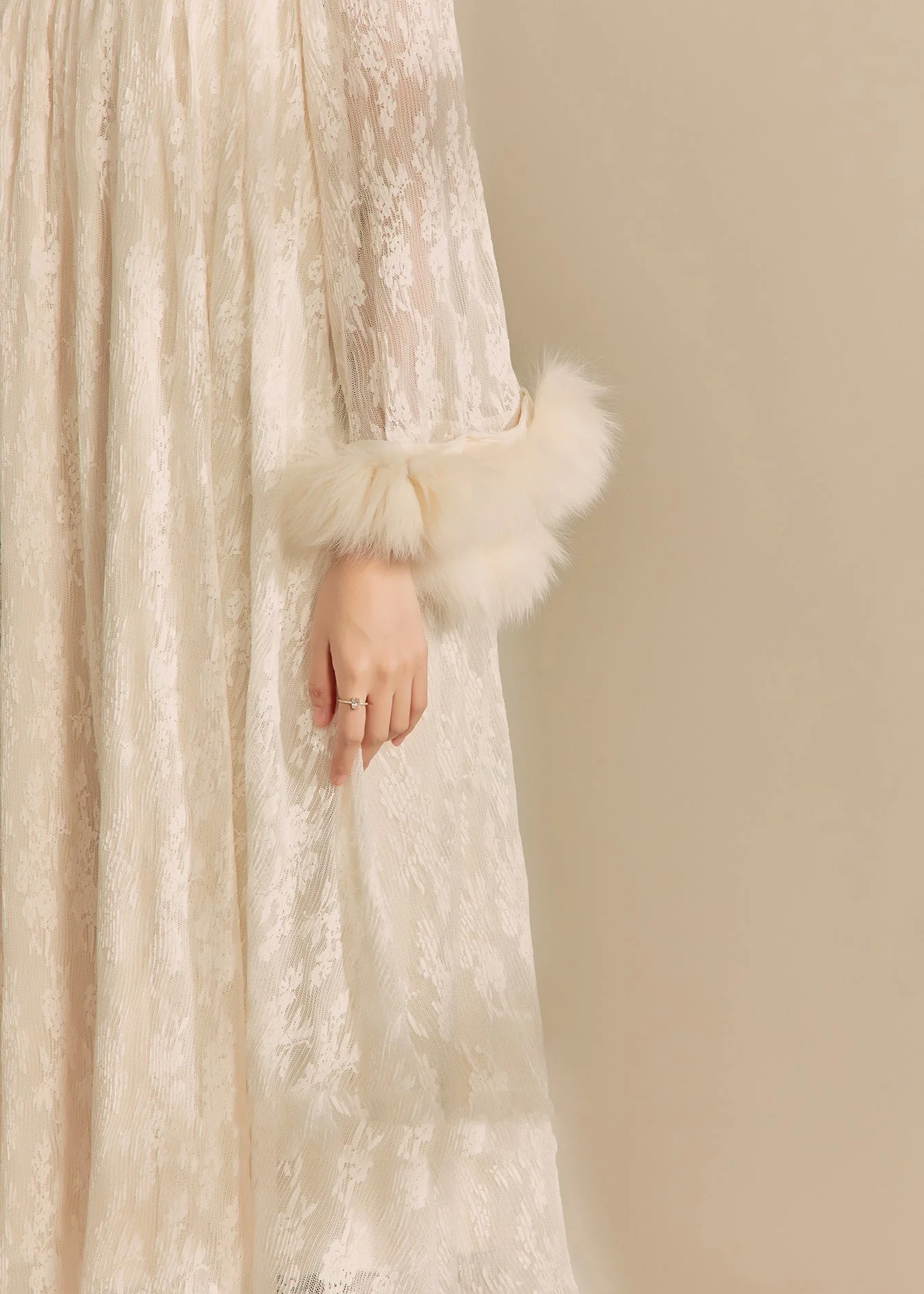 Chinese Style Beige Stand Collar Patchwork Button Long Dress Spring - Image 5