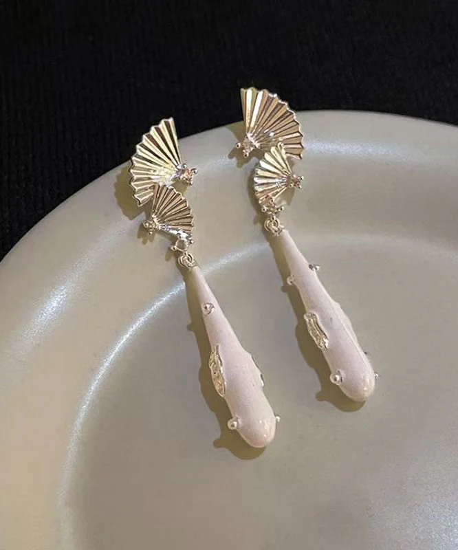 Chinese Style Black Copper Dripping Glaze Sector Drop Earrings - Image 4