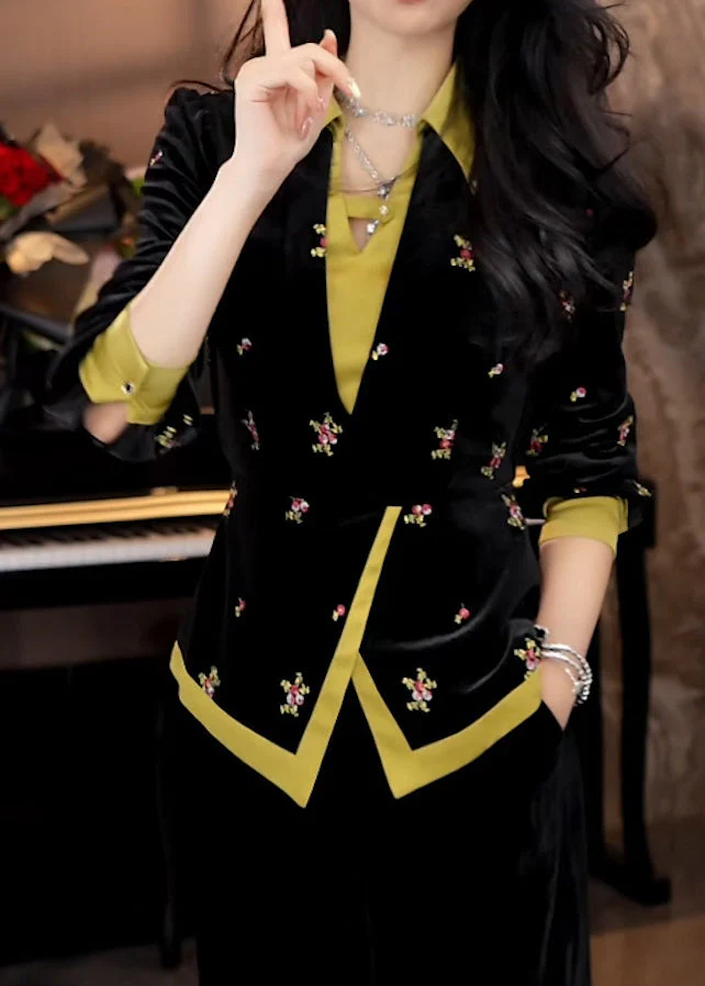 Chinese Style Black Embroidered Chiffon Shirt Tops Spring - Image 4