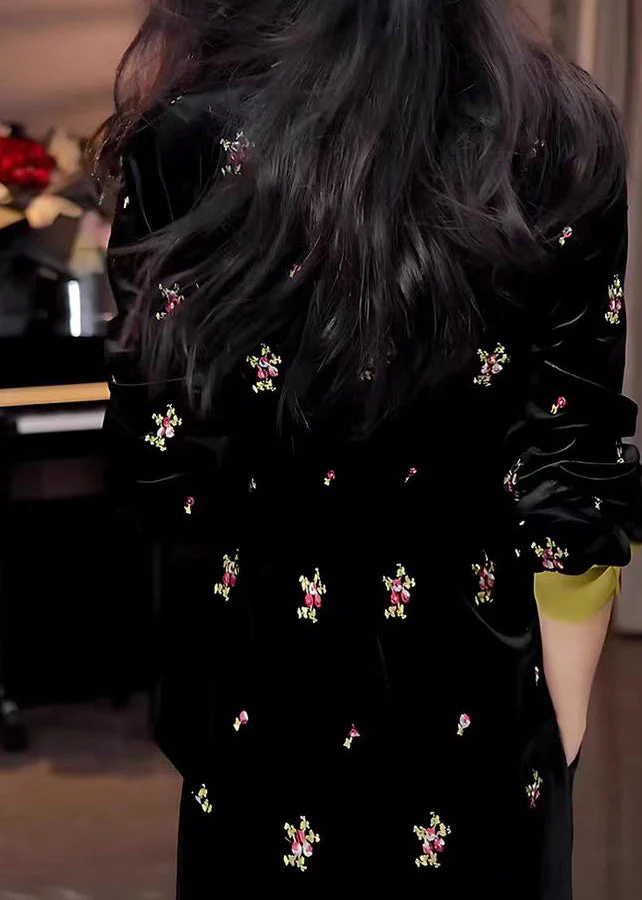 Chinese Style Black Embroidered Chiffon Shirt Tops Spring - Image 5