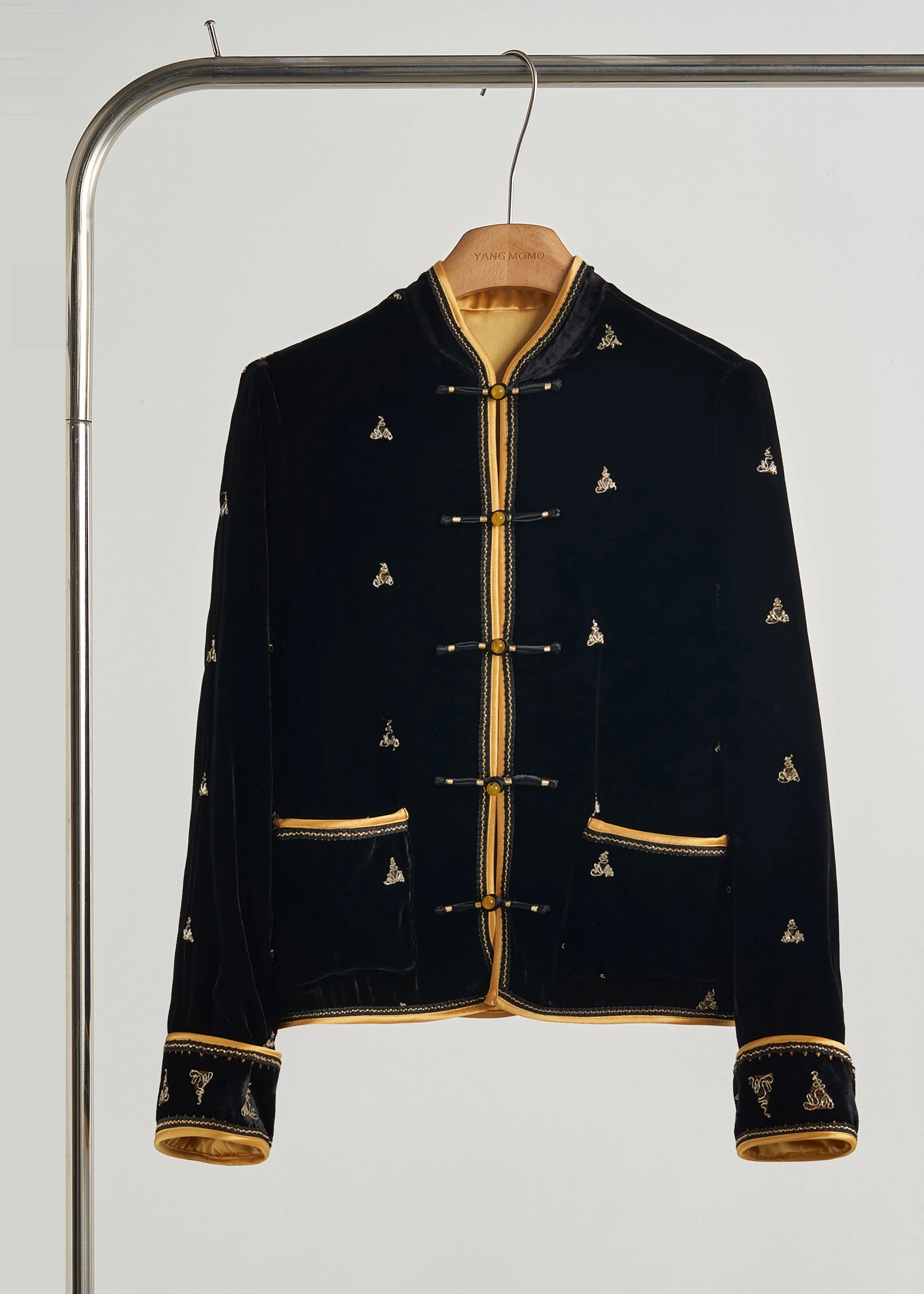 Chinese Style Black Embroidered Chinese Button Silk Velvet Coats Fall - Image 2