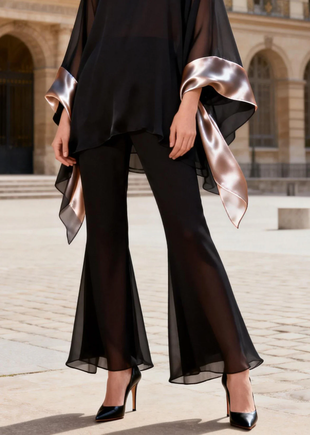 Chinese Style Black Stand Collar Patchwork Silk Two Piece Set Outfits Summer - Image 4