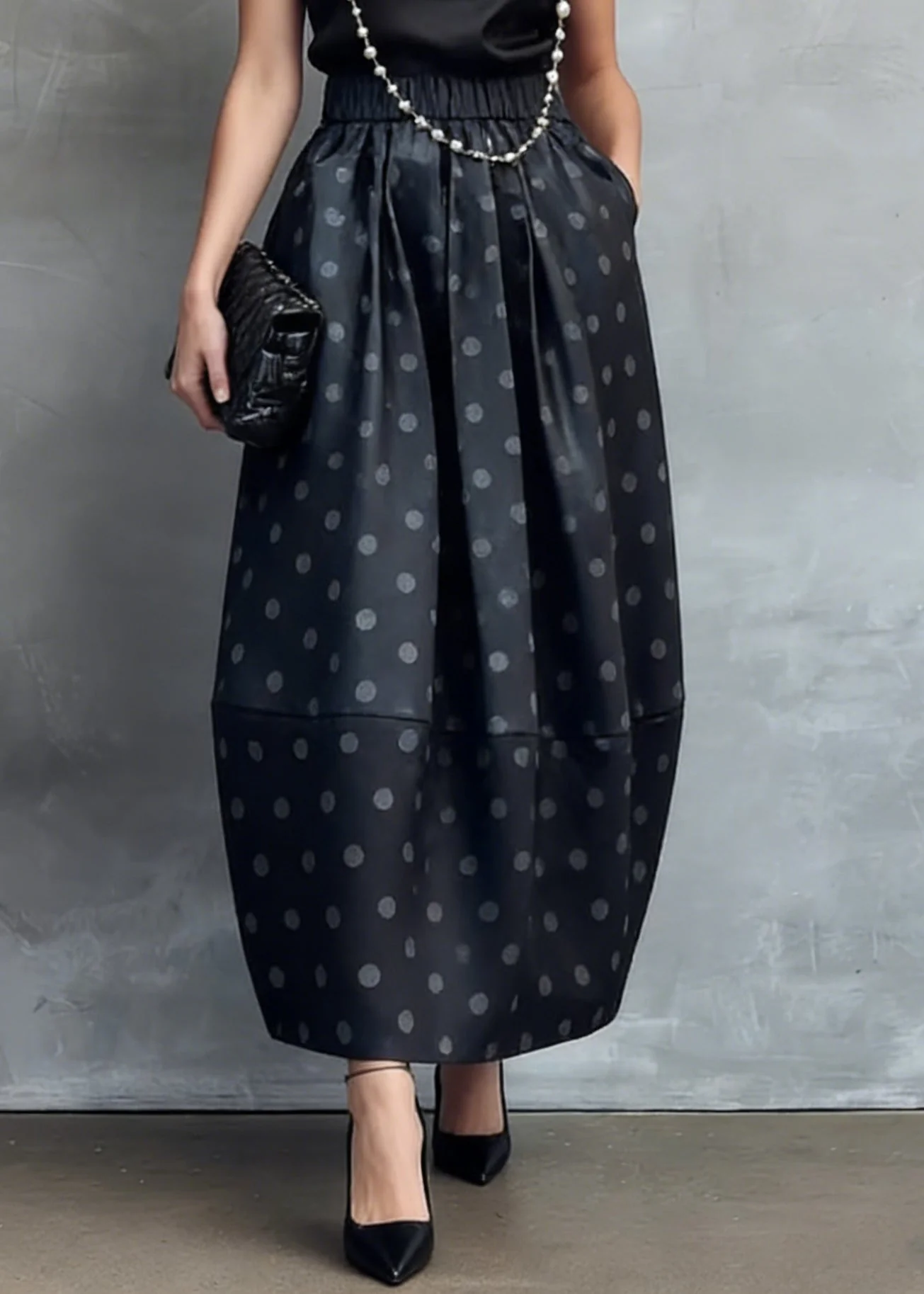 Chinese Style Black Stand Collar Shirts And Dot Skirts Silk Two Piece Set Summer - Image 4