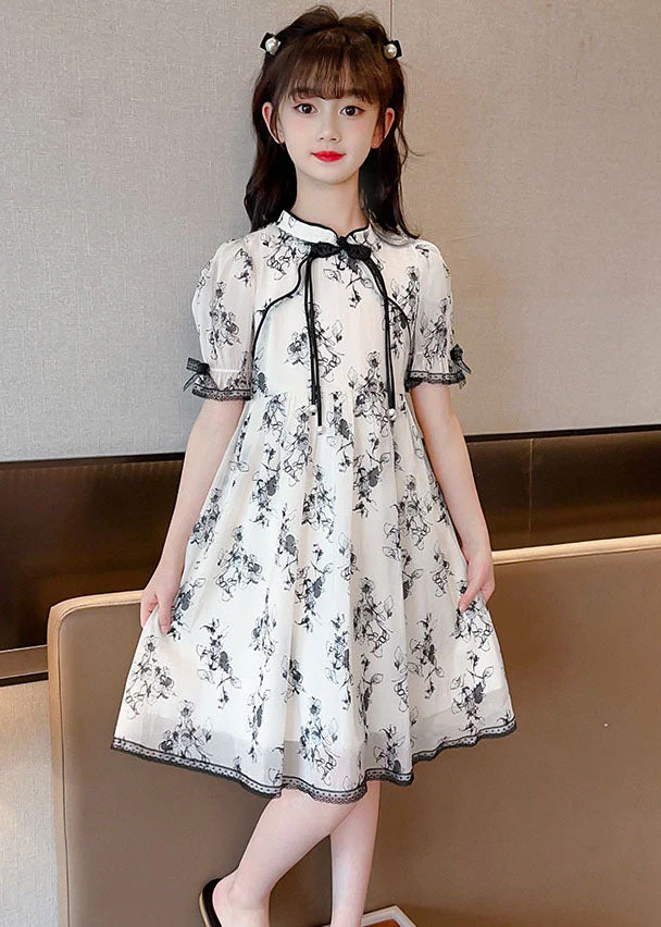 Chinese Style Black Tasseled Print Patchwork Chiffon Baby Girls Dress Summer - Image 2