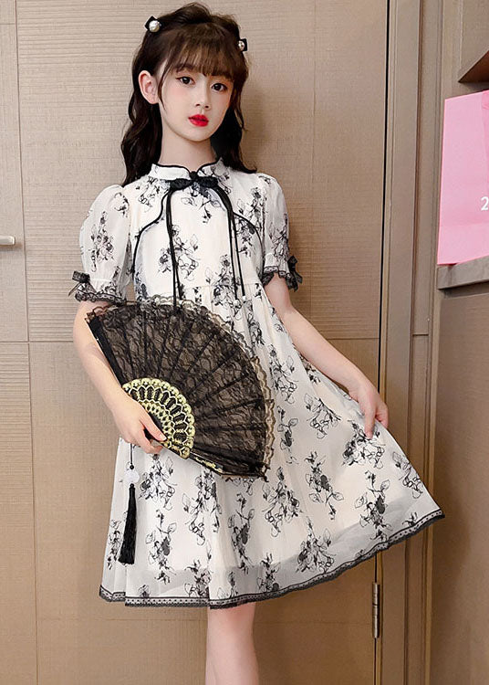 Chinese Style Black Tasseled Print Patchwork Chiffon Baby Girls Dress Summer - Image 3
