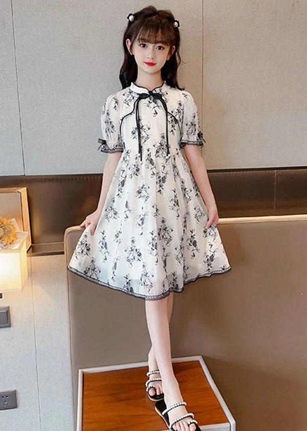 Chinese Style Black Tasseled Print Patchwork Chiffon Baby Girls Dress Summer - Image 4