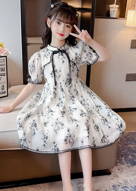 Chinese Style Black Tasseled Print Patchwork Chiffon Baby Girls Dress Summer - Image 5