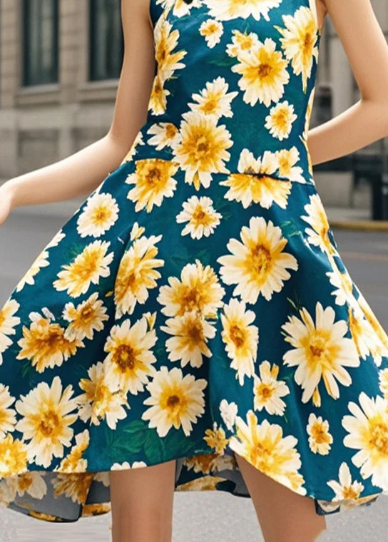 Chinese Style Blackish Green Chrysanthemum Print Silm Fit Dress Summer - Image 4