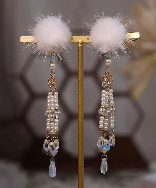Chinese Style Blue Alloy Pearl Colored Glaze Mink Hair Hairpin Three-piece set - Image 2