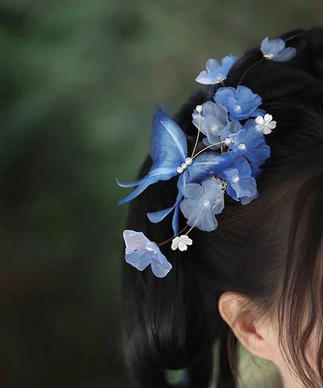 Chinese Style Blue Velvet Butterfly Iris Hairpin - Image 3