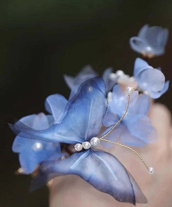 Chinese Style Blue Velvet Butterfly Iris Hairpin - Image 4