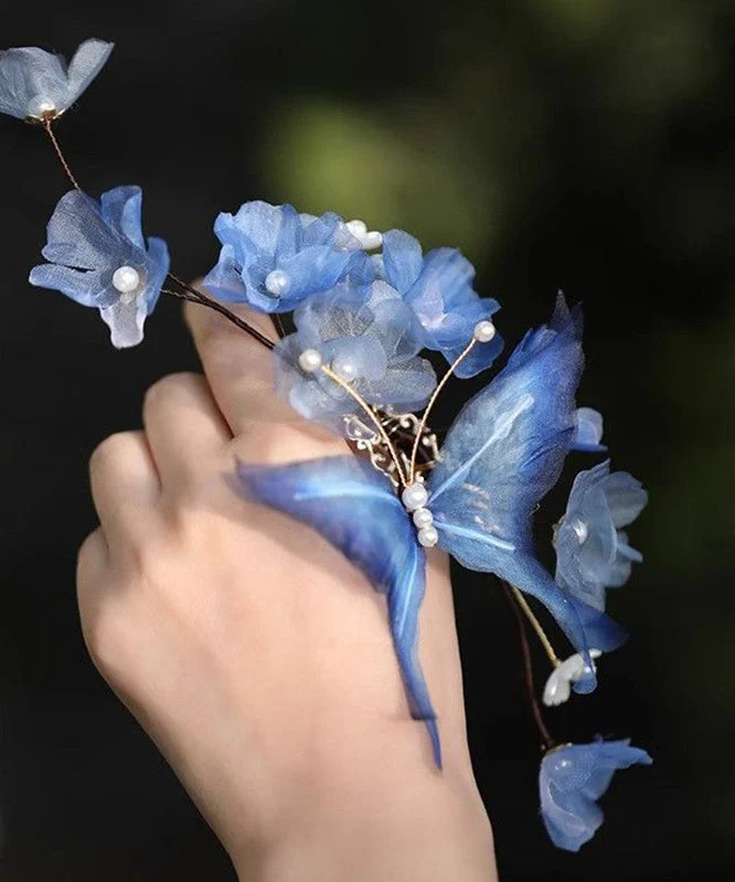 Chinese Style Blue Velvet Butterfly Iris Hairpin - Image 5