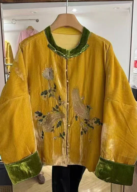 Chinese Style Embroidered Silk Velvet Fine Cotton Filled Coats Winter - Image 2