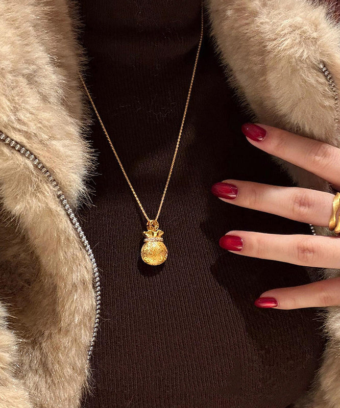 Chinese Style Gold Copper Overgild Zircon Lucky Bag Pendant Necklace - Image 2