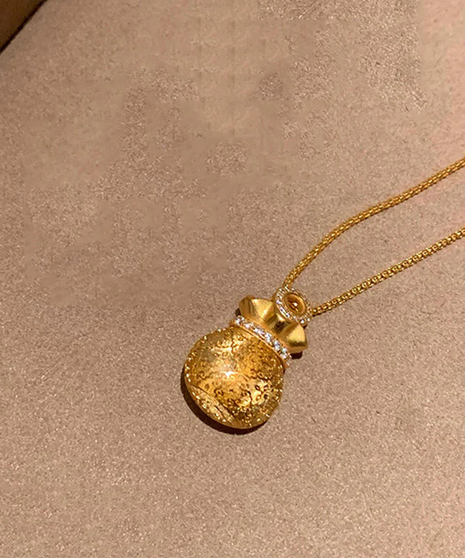 Chinese Style Gold Copper Overgild Zircon Lucky Bag Pendant Necklace - Image 3