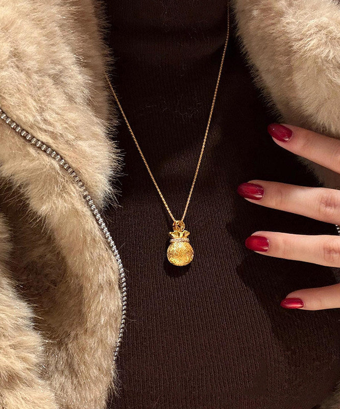 Chinese Style Gold Copper Overgild Zircon Lucky Bag Pendant Necklace - Image 5