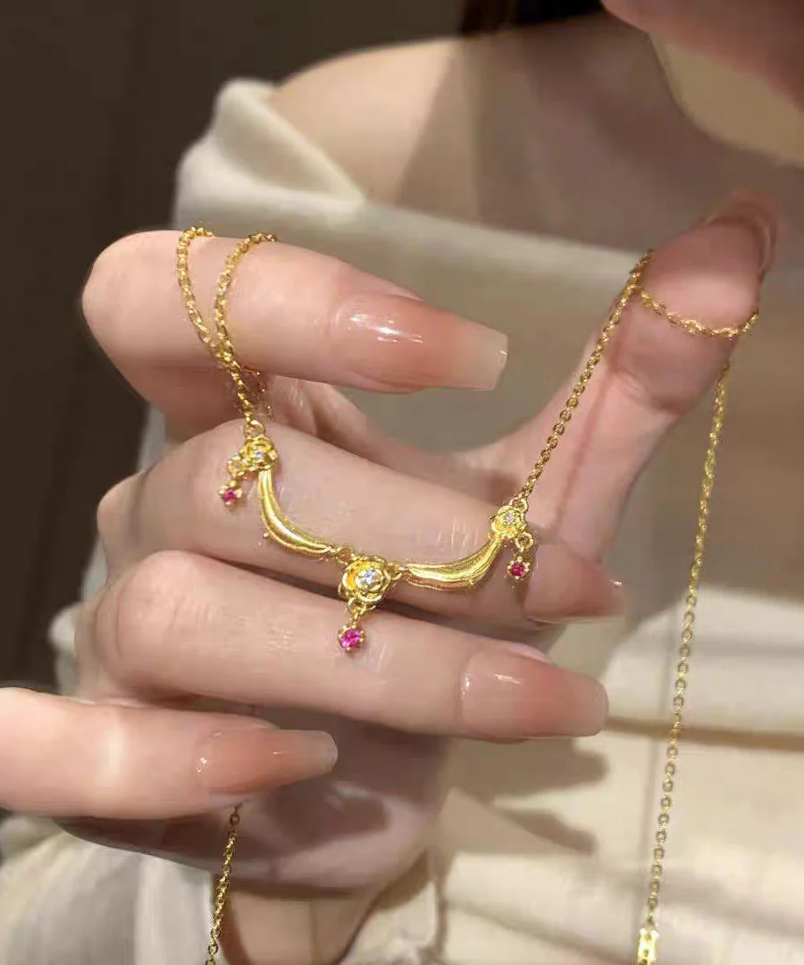 Chinese Style Gold Copper Zircon Aladdin's Lamp Pendant Necklace - Image 3